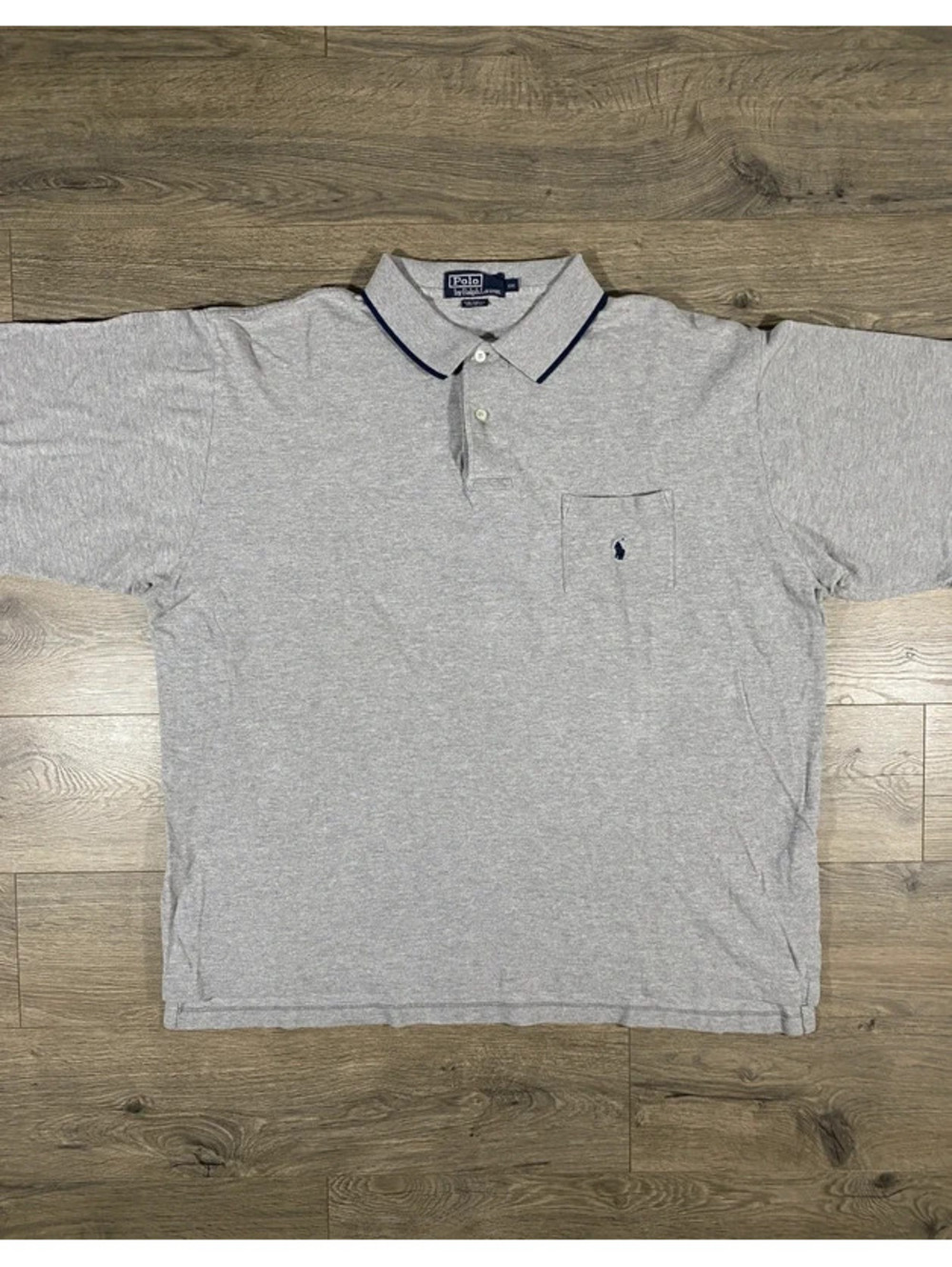 Vintage Polo Ralph Lauren XXL Gray Pocket Polo Shirt Navy Pony 90s Preppy